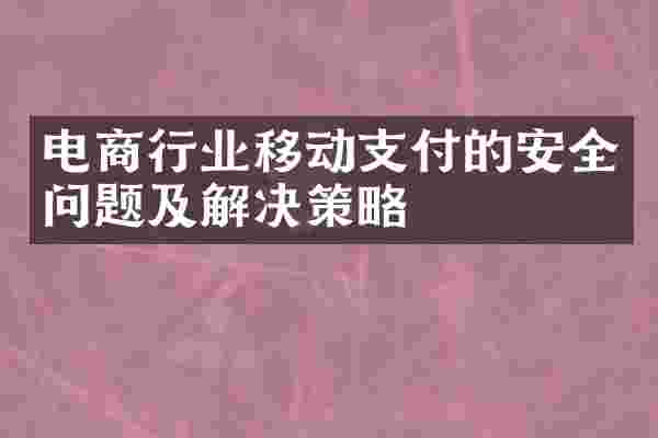 电商行业移动支付的安全问题及解决策略