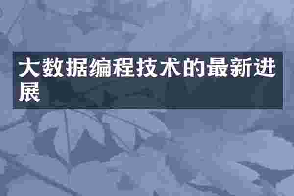 大数据编程技术的最新进展
