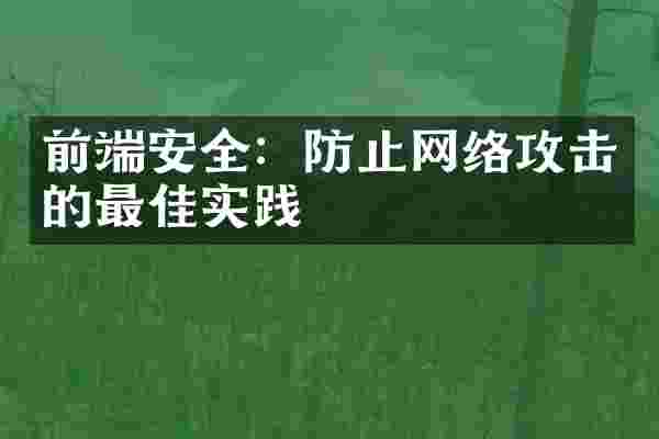 前端安全：防止网络攻击的最佳实践